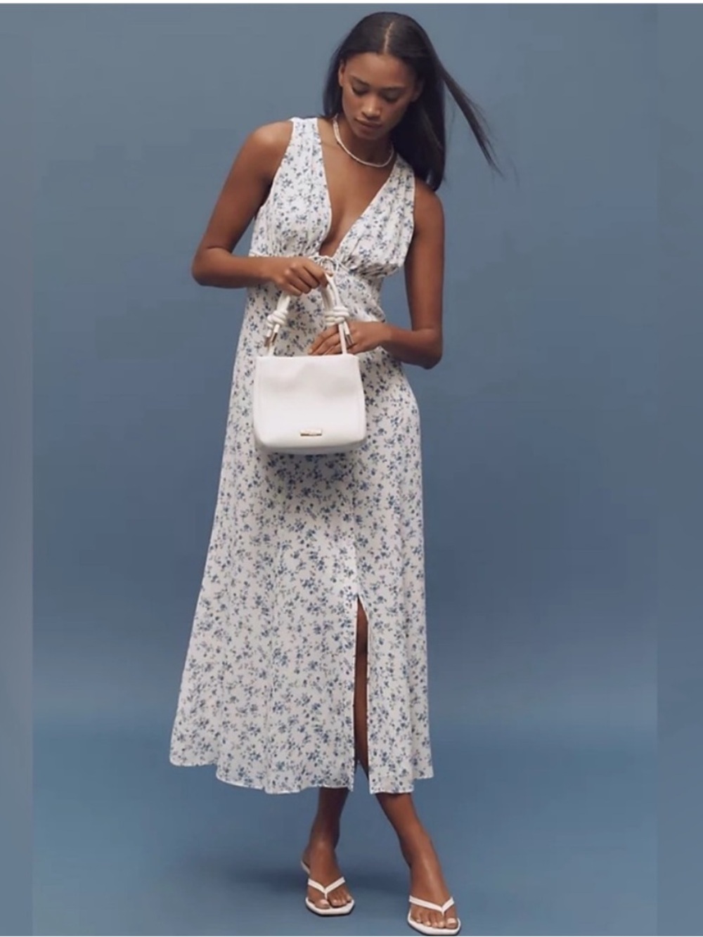 Reformation Ceara V-Neck Midi Dress in Daisy Meadow 10